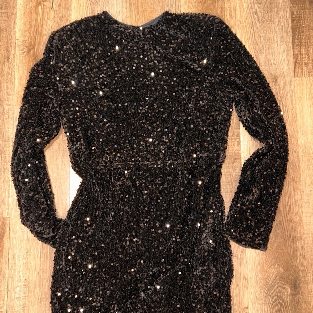 Faeriesty Black Sequin Maxi Dress Long Sleeve Glam Drag Statement Piece 2XL